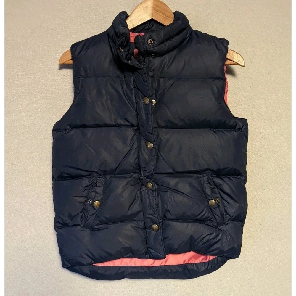 Gap Puffer Vest Youth Girls XXL (14-16) Navy Blue Down Snap Zip Sleeveless Quilt